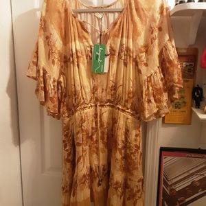 SPELL COCO LEI FLUTTER SLEEVE MINI DRESS XL NWT